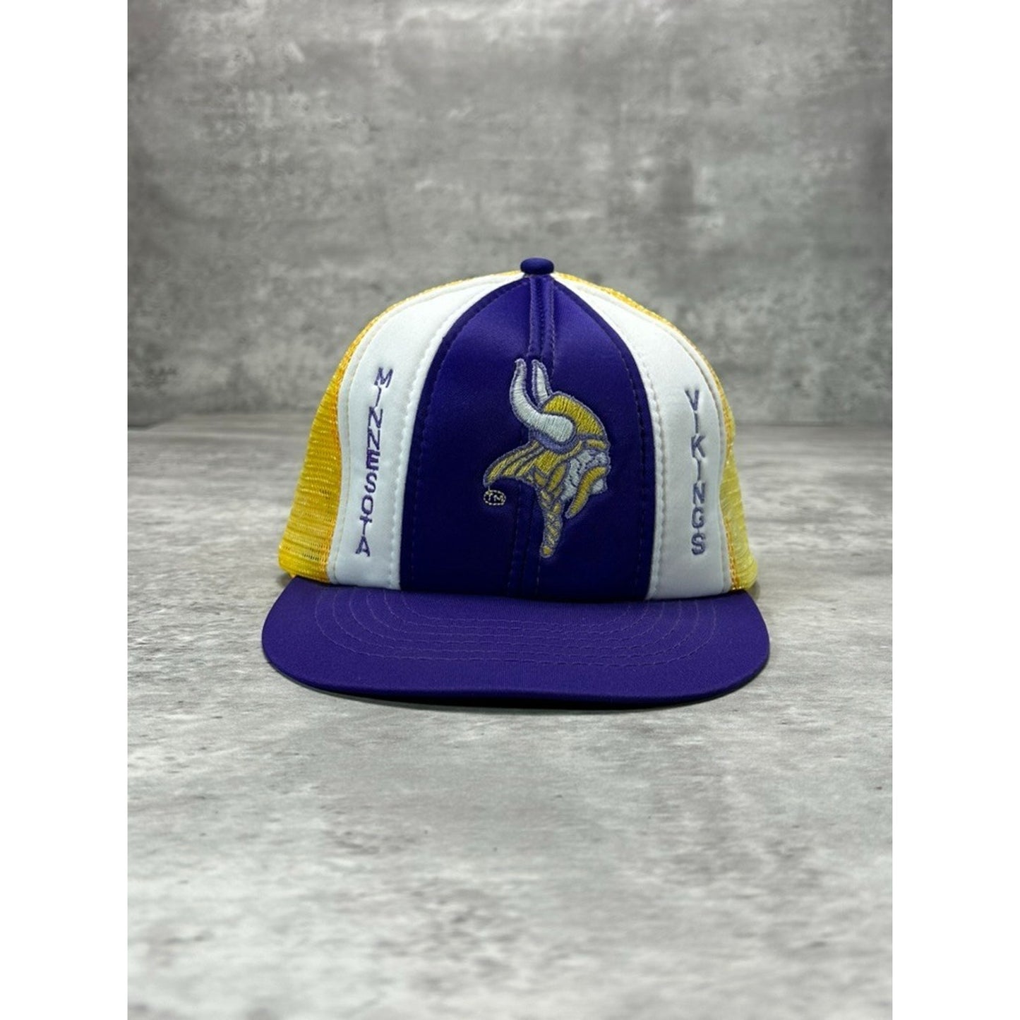 Vintage 90s Minnesota Vikings NFL Lucky Stripe Trucker Snapback Trucker Hat OSFA