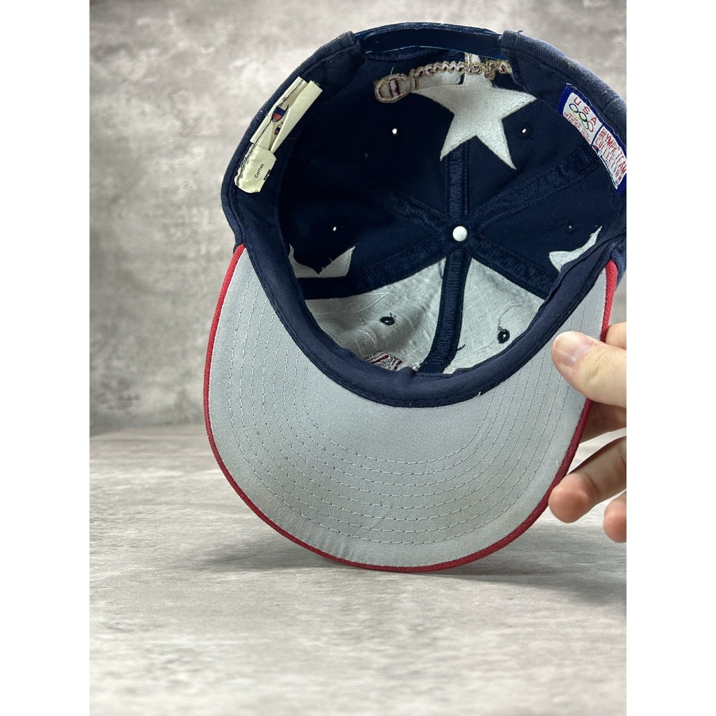 Vintage 90s USA Olympics Embroidered Star Logo Snapback Hat OSFA Blue