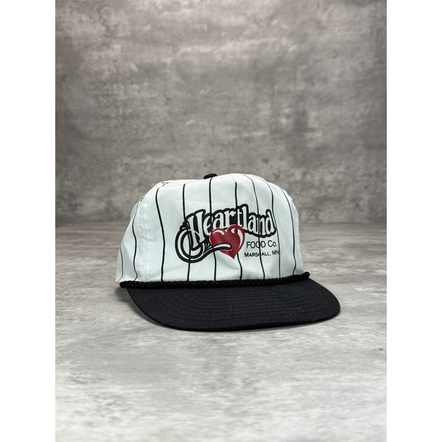 Vintage 80s/90s Heartland Food Co Graphic Spellout Pinstripe Snapback Hat OSFA