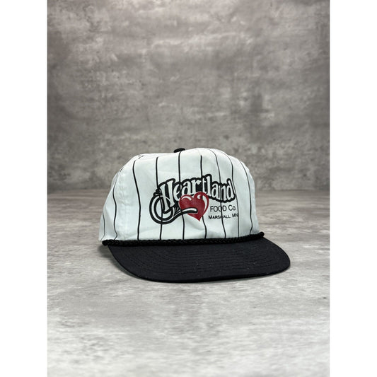 Vintage 80s/90s Heartland Food Co Graphic Spellout Pinstripe Snapback Hat OSFA