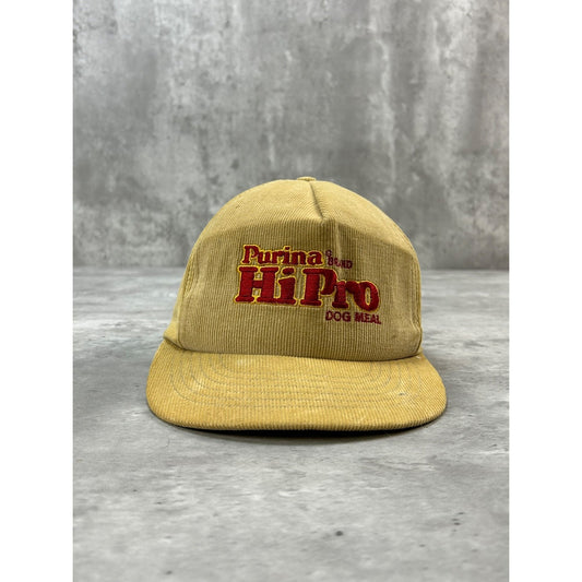Vintage 90s Purina Hi Pro Embroidered Spellout Corduroy Snapback Hat OSFA