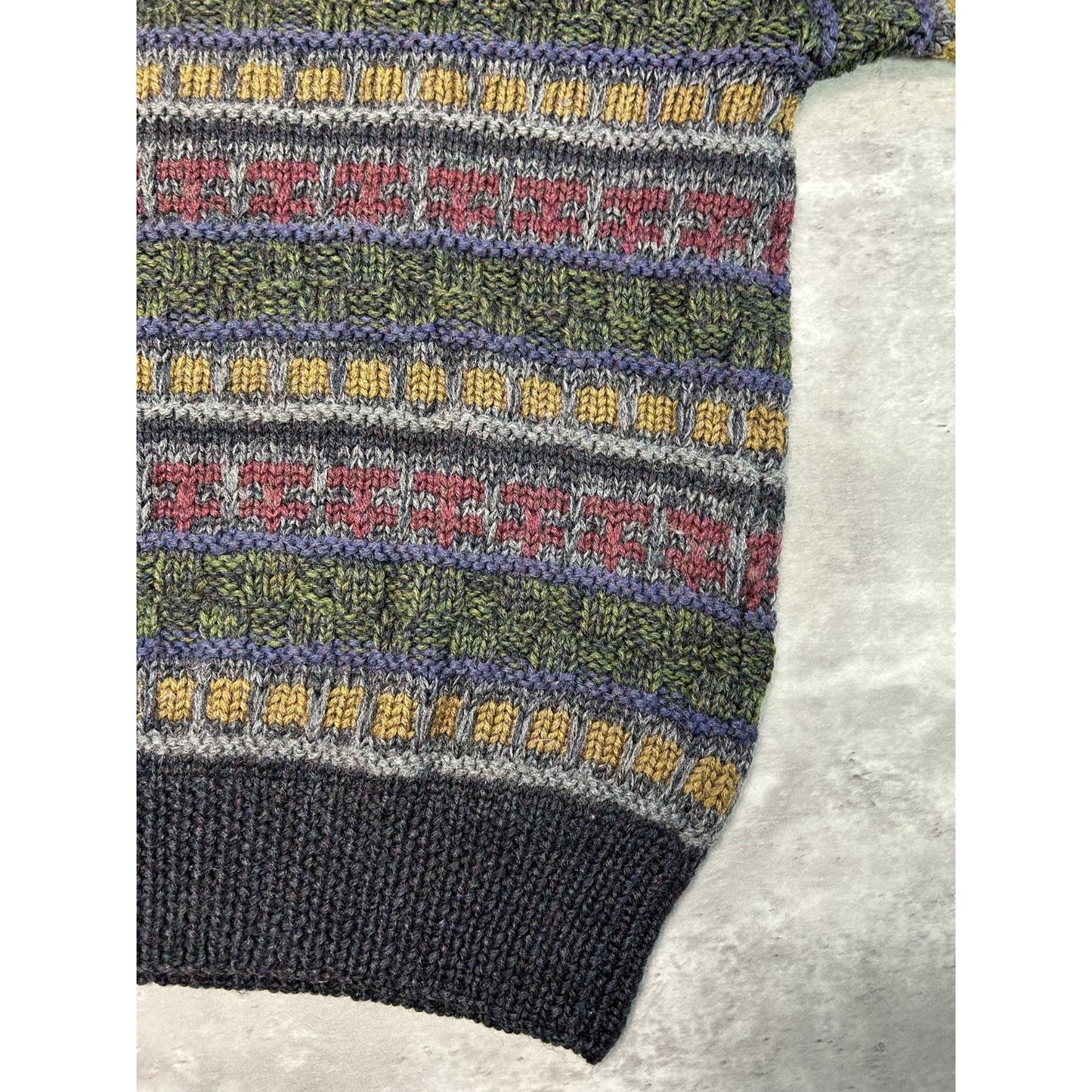 Vintage 90s Boston Traders Striped Print Pullover 100% Wool Knit Sweater Sz Med