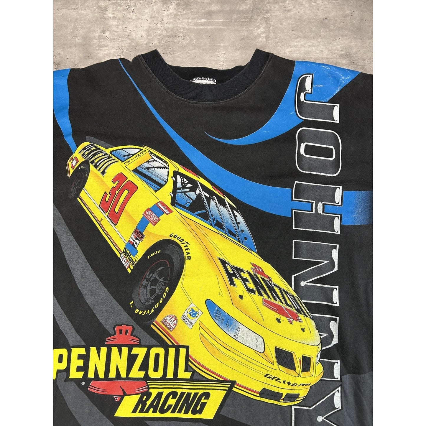 VTG 90s Johnny Benson #30 Pennzoil Racing Nascar All Over Print T-Shirt Size XL