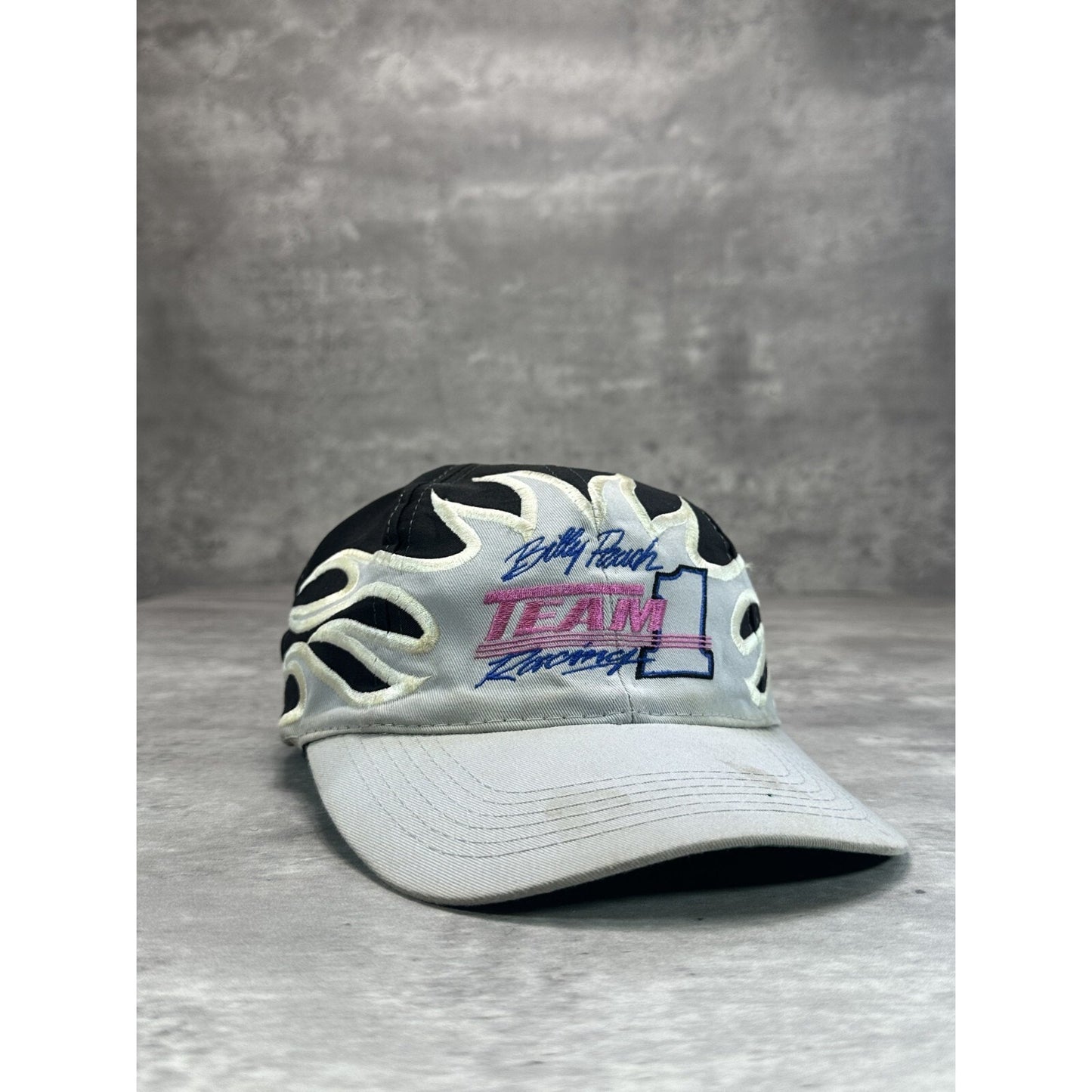 Vintage Billy Pauch Nascar Team 1 Racing Embroidered Flame Strapback Hat OSFA