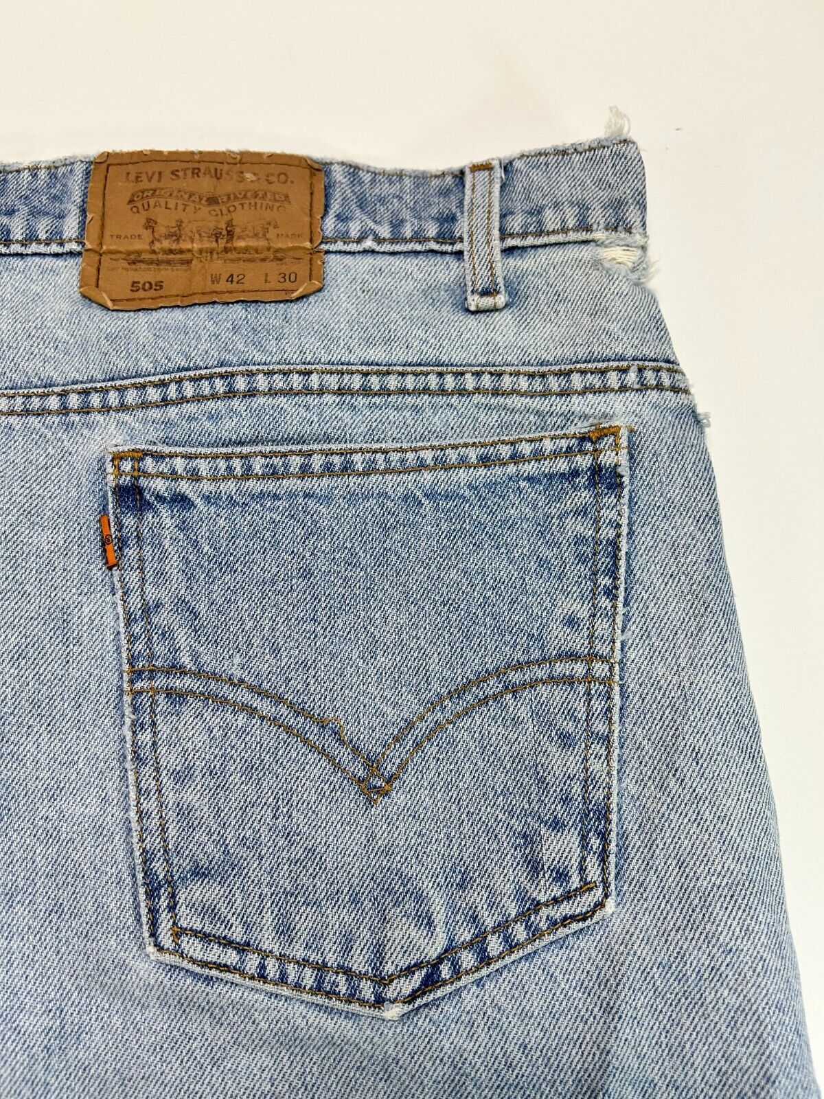 Vintage 90s Levis 505 Orange Tab Light Wash Denim Pants Size 41W Blue