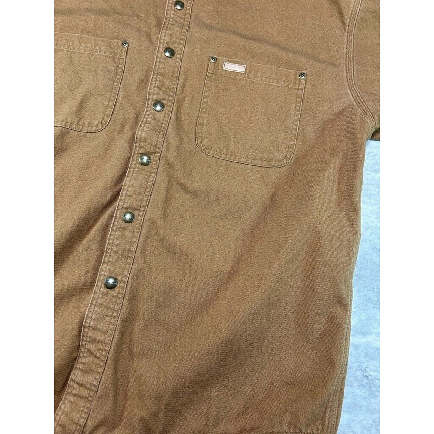 Vintage Carhartt Plaid Lined Canvas Workwear Button Up Shirt Size Medium Brown