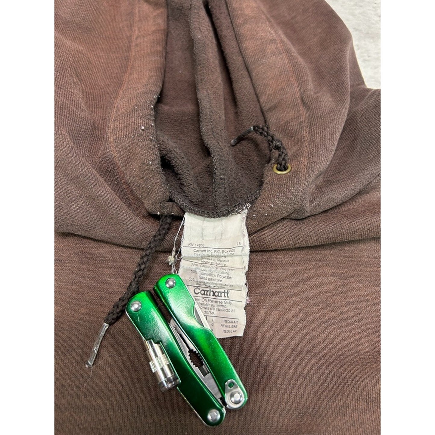 Vintage Carhartt Sleeve Spellout Workwear Hooded Sweatshirt Size Large Brown