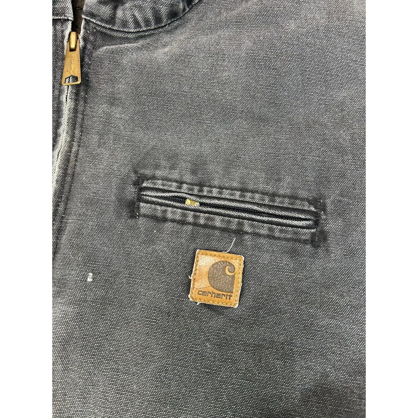 Vintage Carhartt Sherpa Lined Canvas Workwear Hooded Detroit Jacket Size XXL