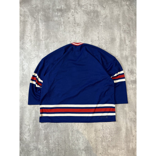 Vintage 90s New York Rangers NHL Stitched CCM Maska Jersey Size XL Blue