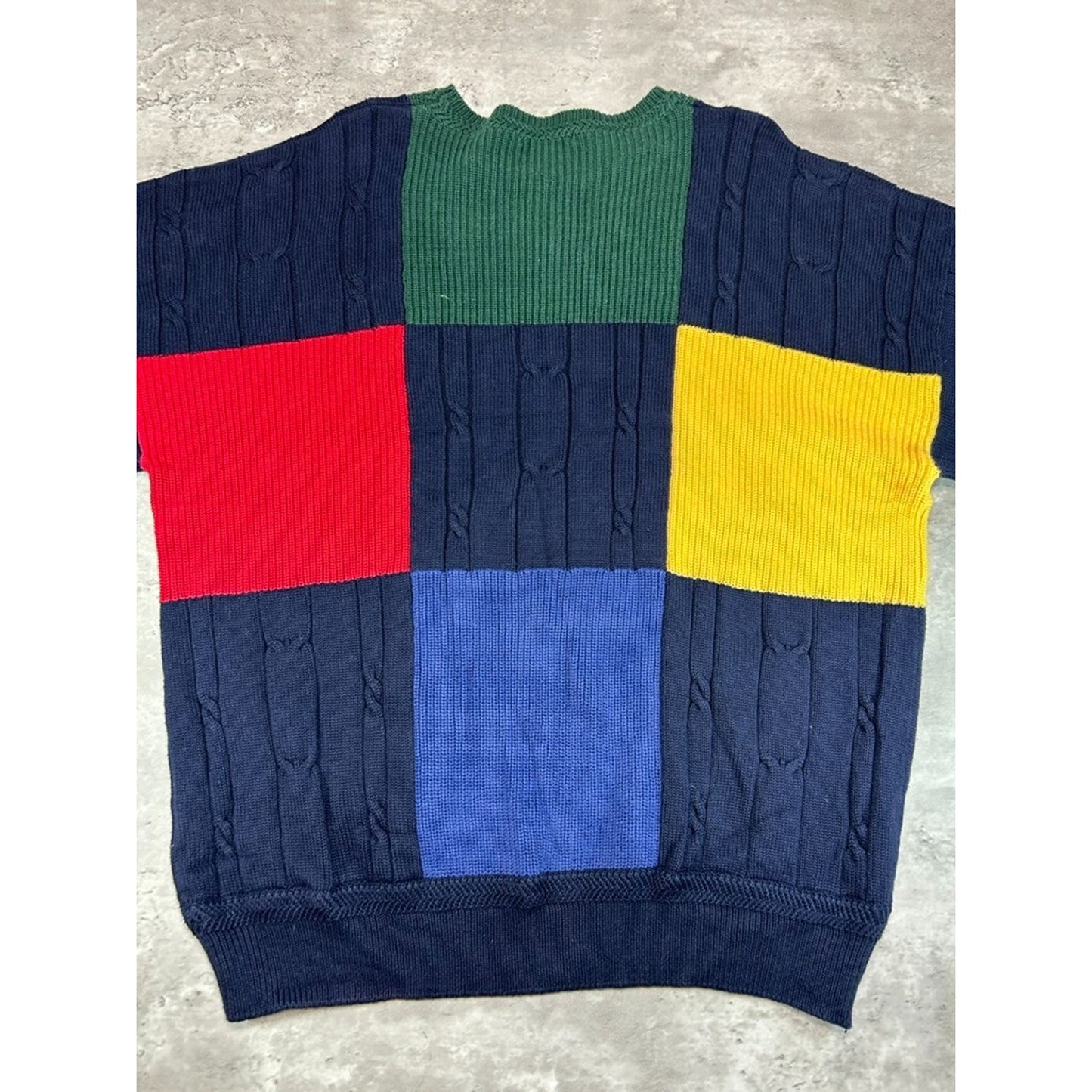 Vintage Nautica Embroidered Crest Panelled Ribbed Knit Sweater Size XL