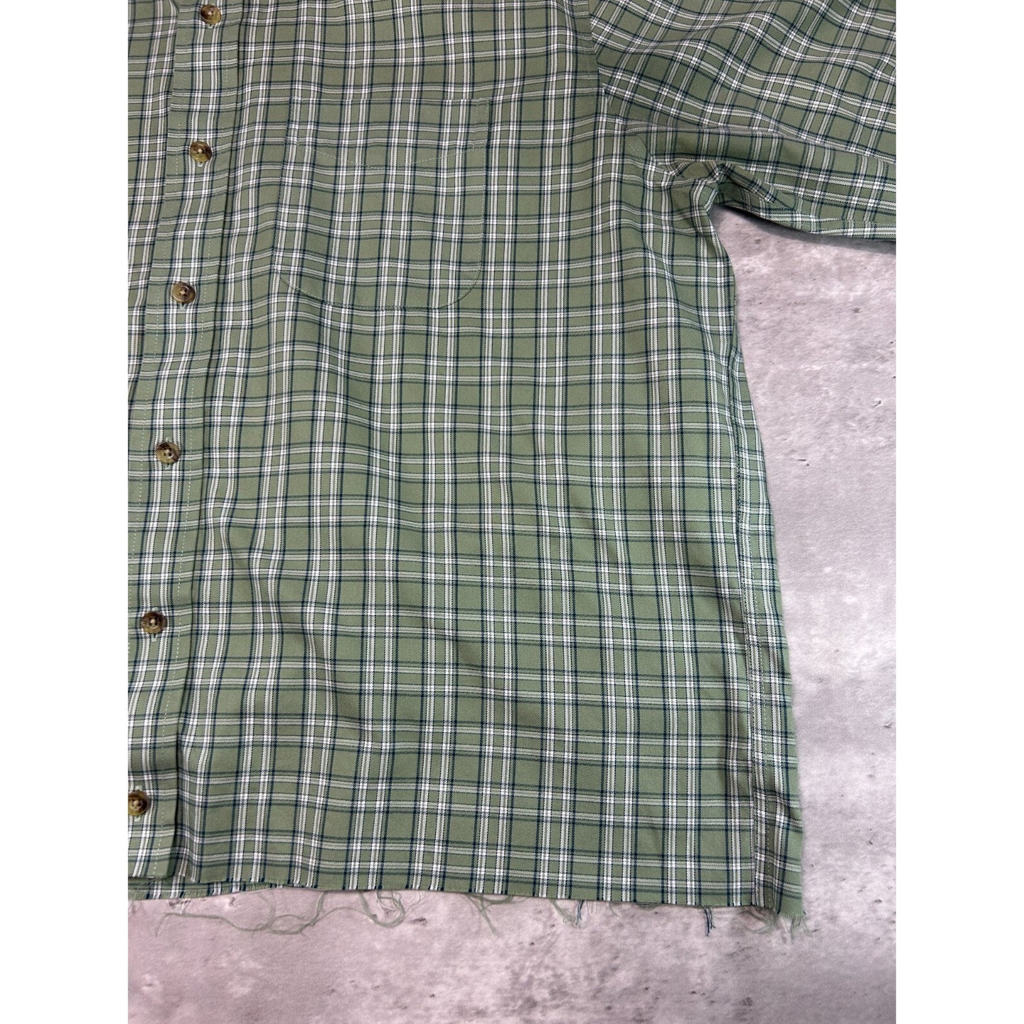 Vintage L.L. Bean Plaid Single Pocket Cropped Button Up Shirt Size Large Green