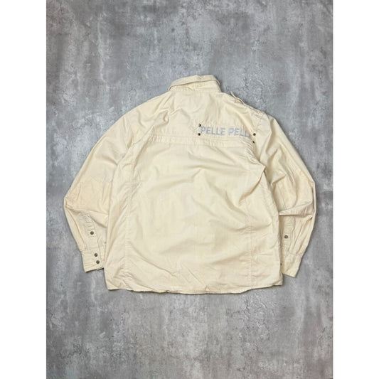 Vintage Y2K Pelle Pelle Spellout Long Sleeve Button Up Shirt Size XL Beige