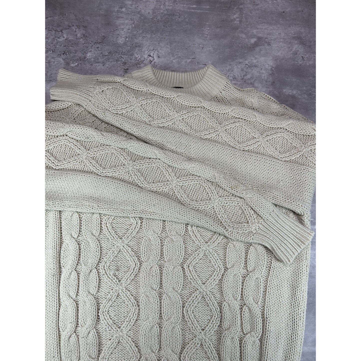 Vintage 70s/80s Aikinson Cable Knit Ribbed Pullover Knit Sweater Size XL Beige