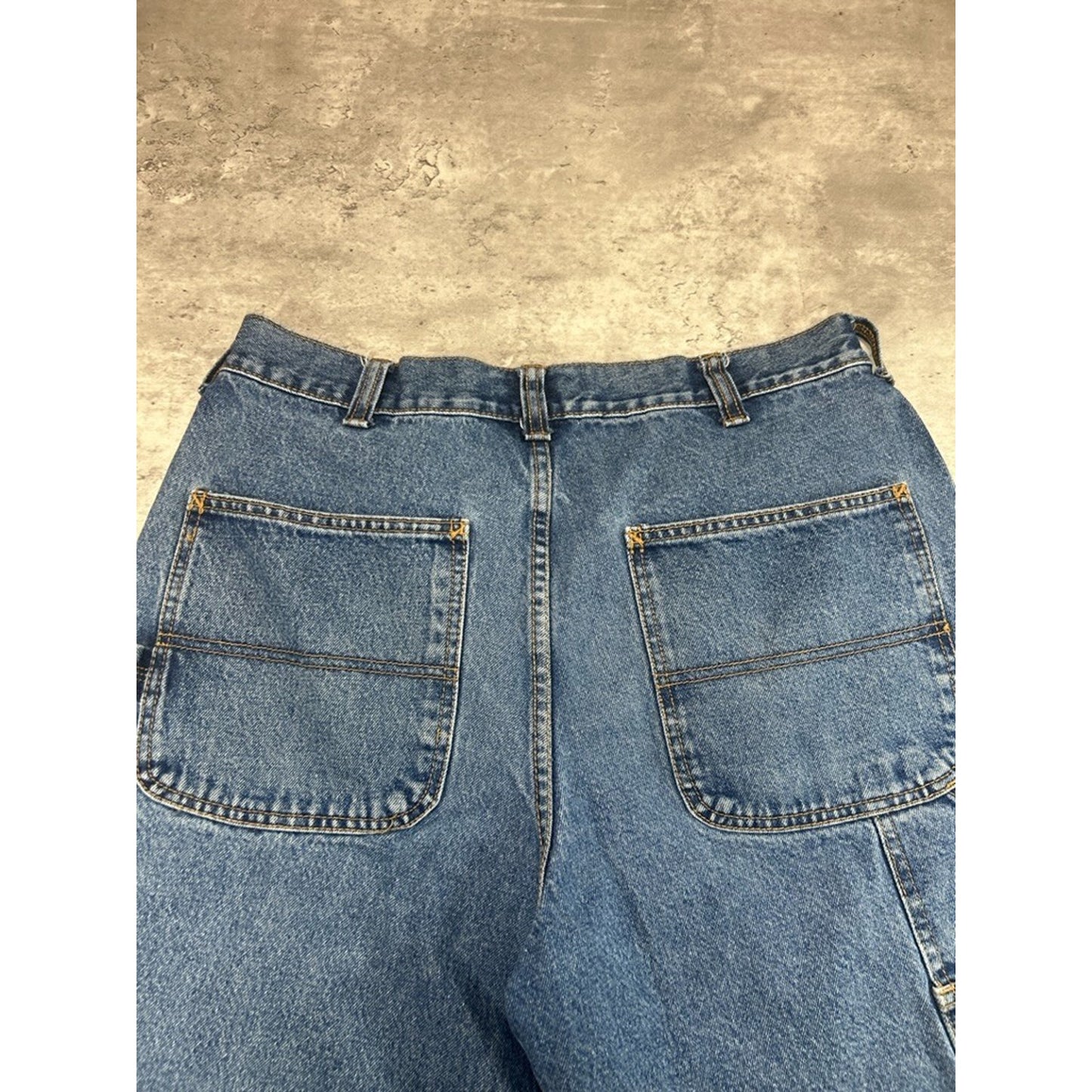 Vintage Route 66 Medium Wash Denim Workwear Carpenter Shorts Size 36 Blue