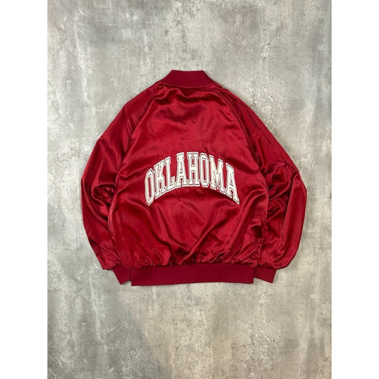Vintage 80s Oklahoma Sooners NCAA Collegiate Satin Bomber Jacket Size XL