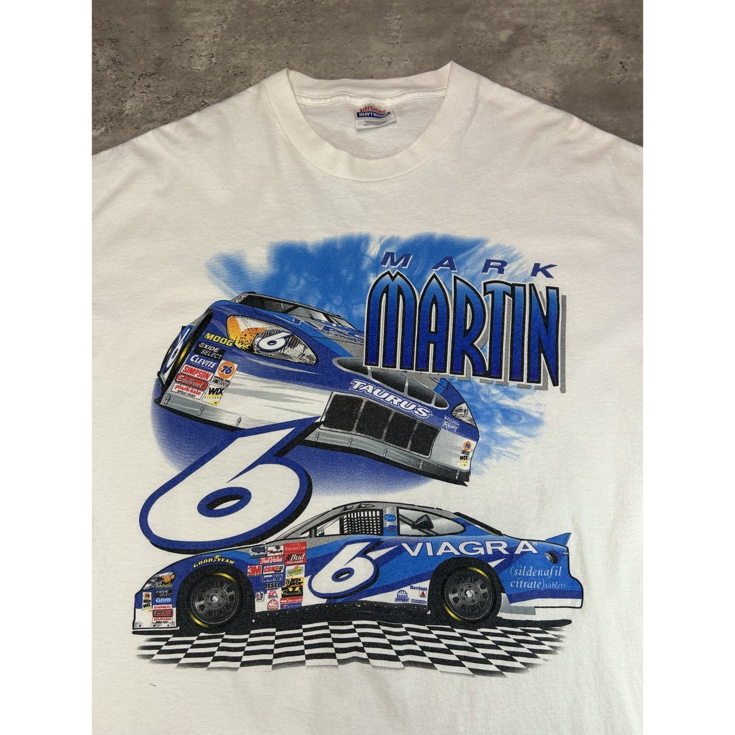 Vintage Mark Martin #6 Viagra Racing Nascar Graphic T-Shirt Size XL White