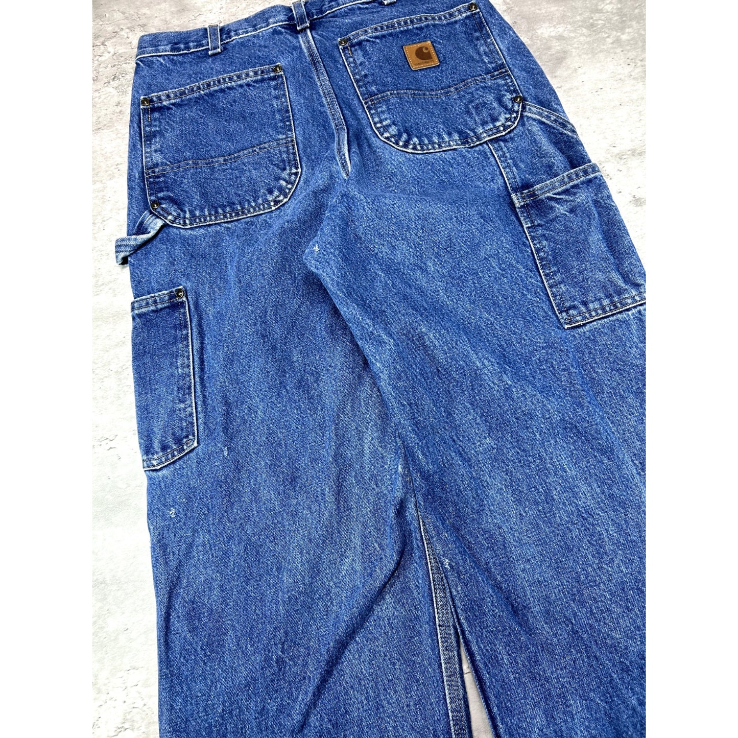 Vintage Carhartt Dark Wash Denim Work Wear Carpenter Double Knee Pants Size 30W