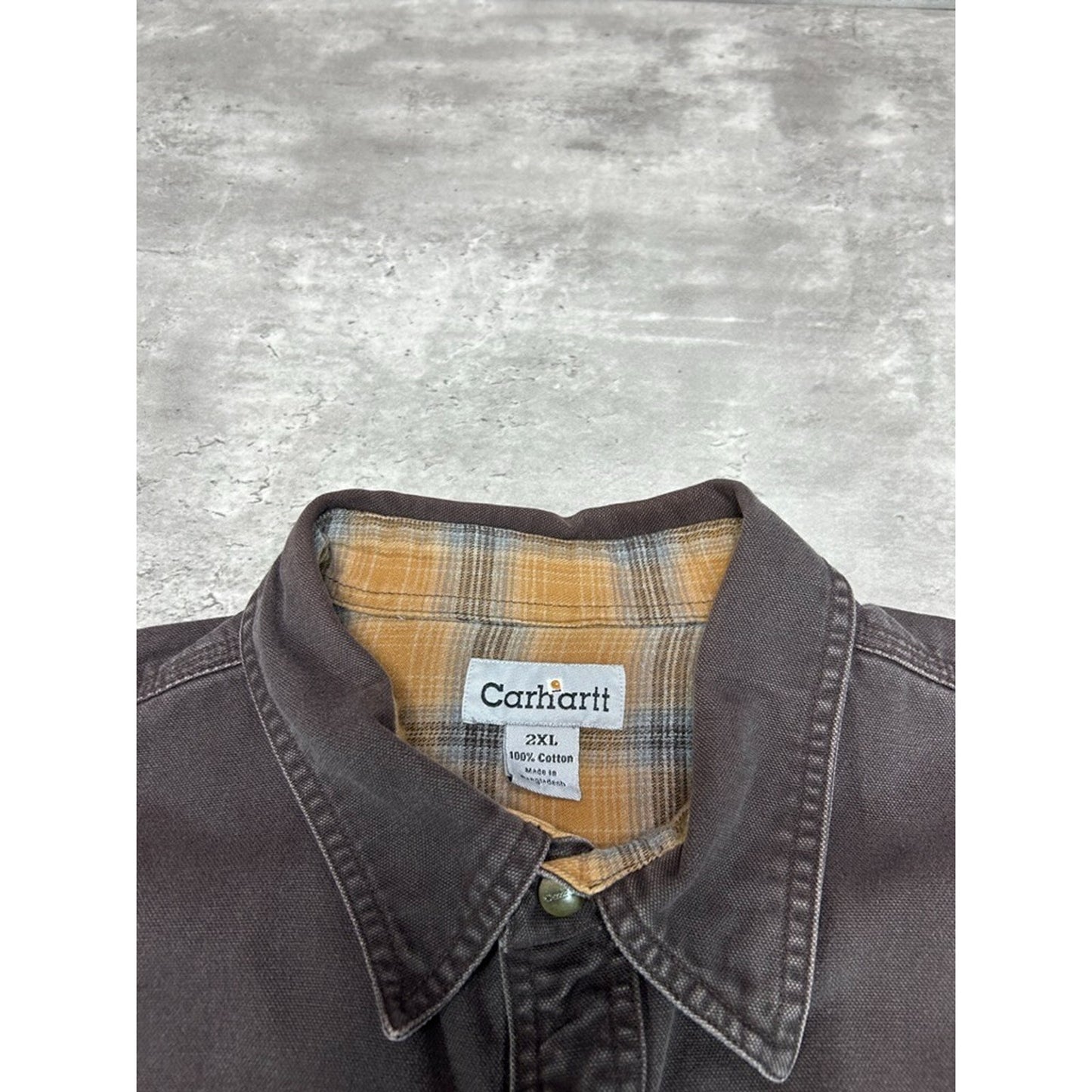 Vintage Carhartt Plaid Lined Canvas Workwear Long Sleeve Button Up Shirt Size XXL