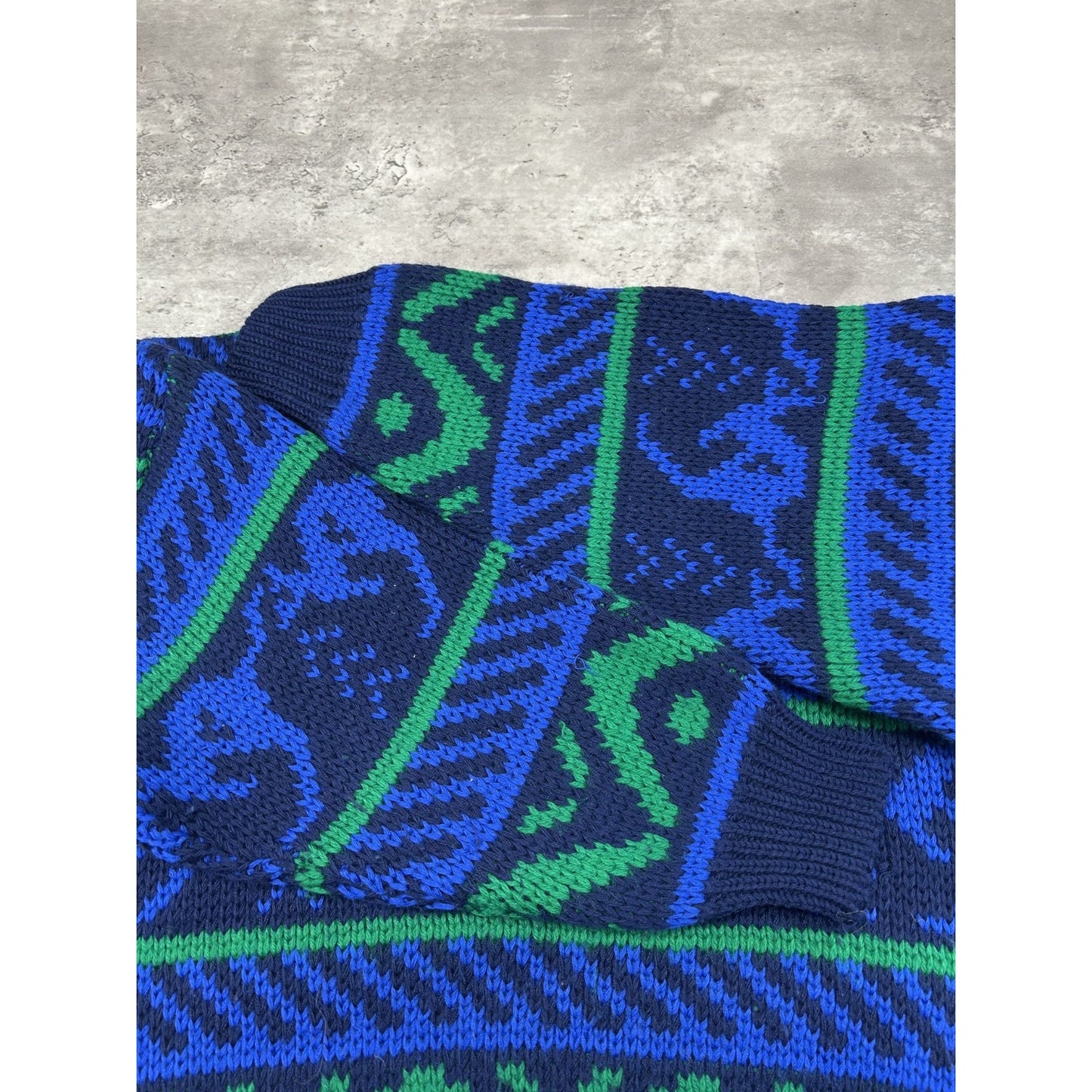 Vintage 90s Hysport Animal All Over Print Striped Pullover Knit Sweater Sz Large