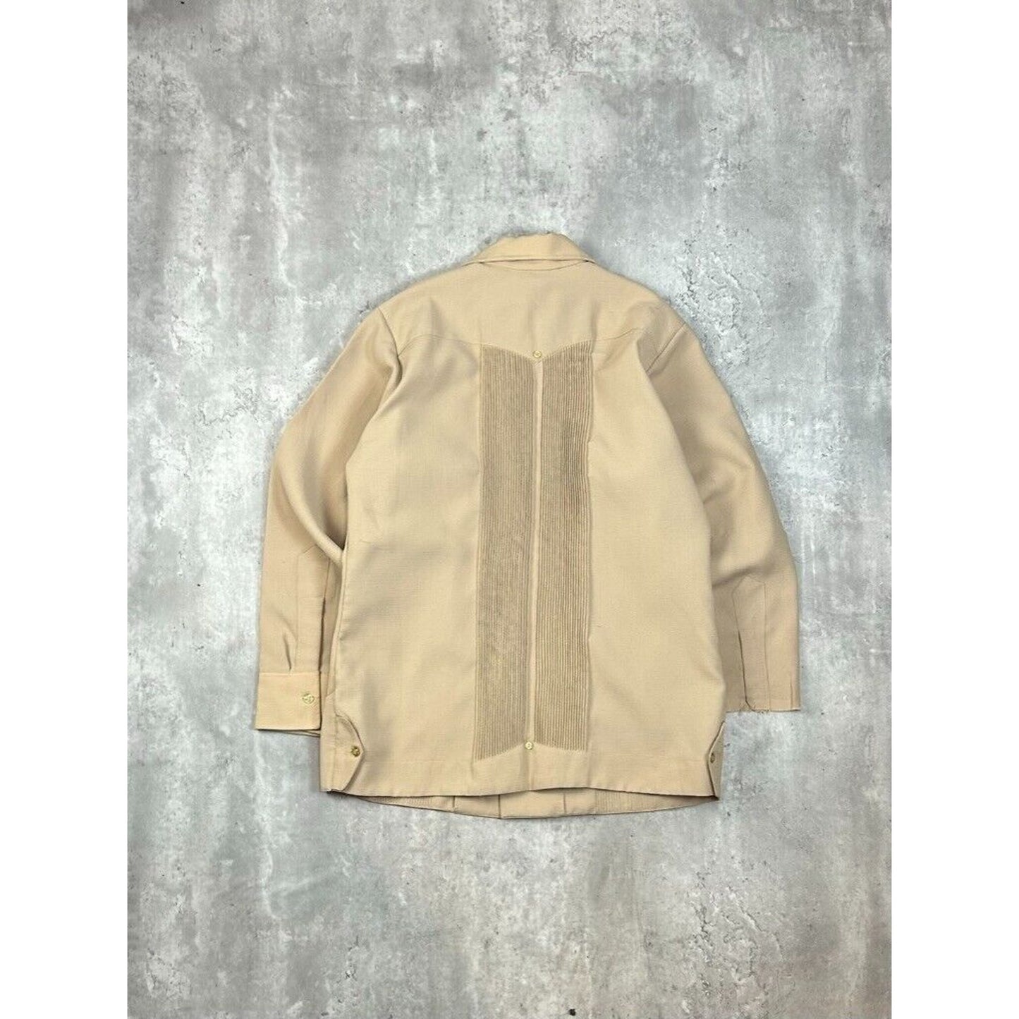 Vintage 1970s Cal Jac Double Pocket Striped Button Up Shirt Size Medium Beige