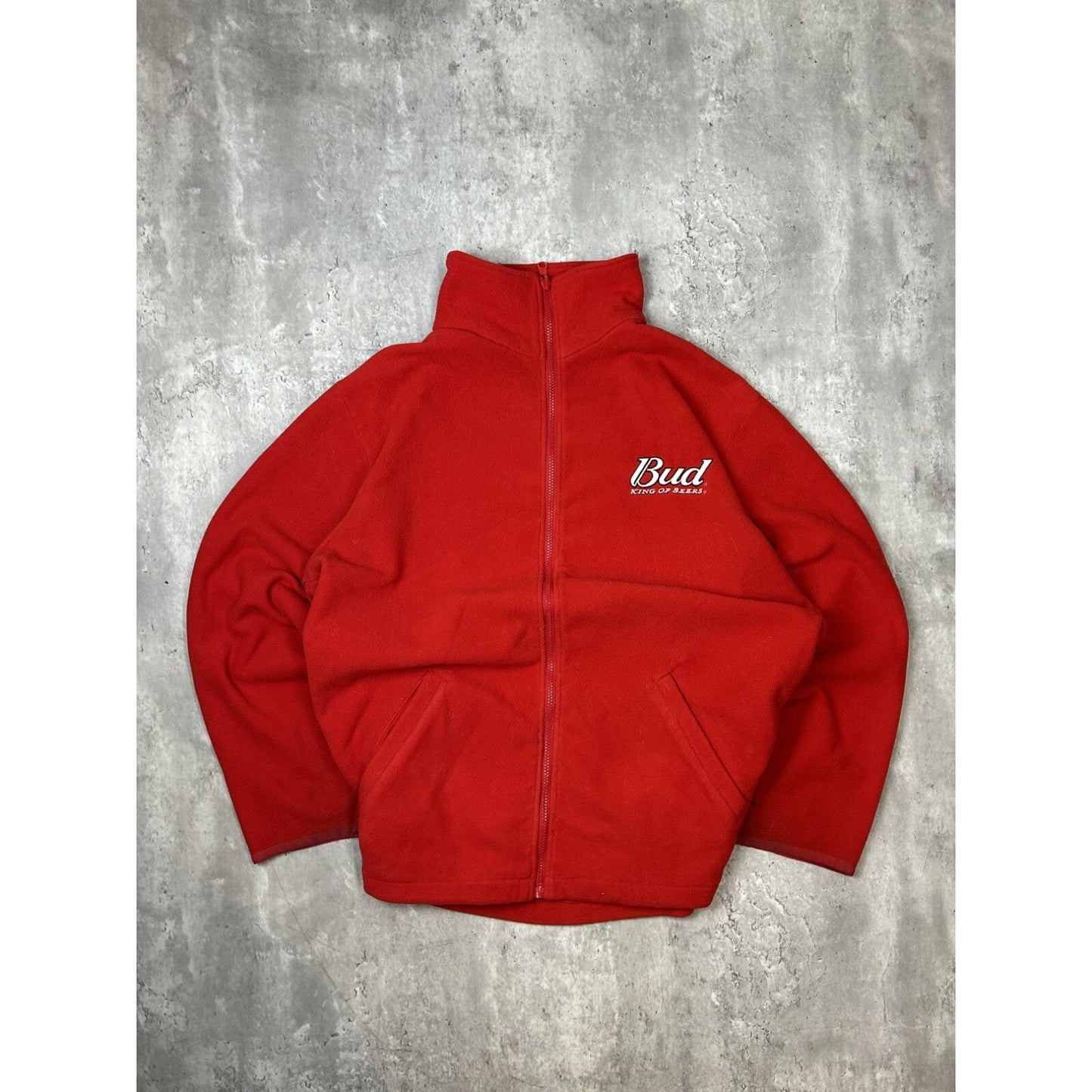 Vintage Budweiser Racing Team King Of Beers Fleece Sweatshirt Size XL Red