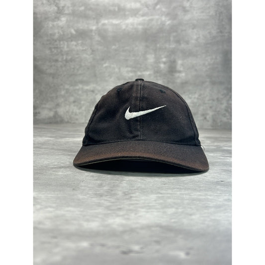 Vintage 90s Nike Embroidered Swoosh Strapback Hat OSFA Black/White