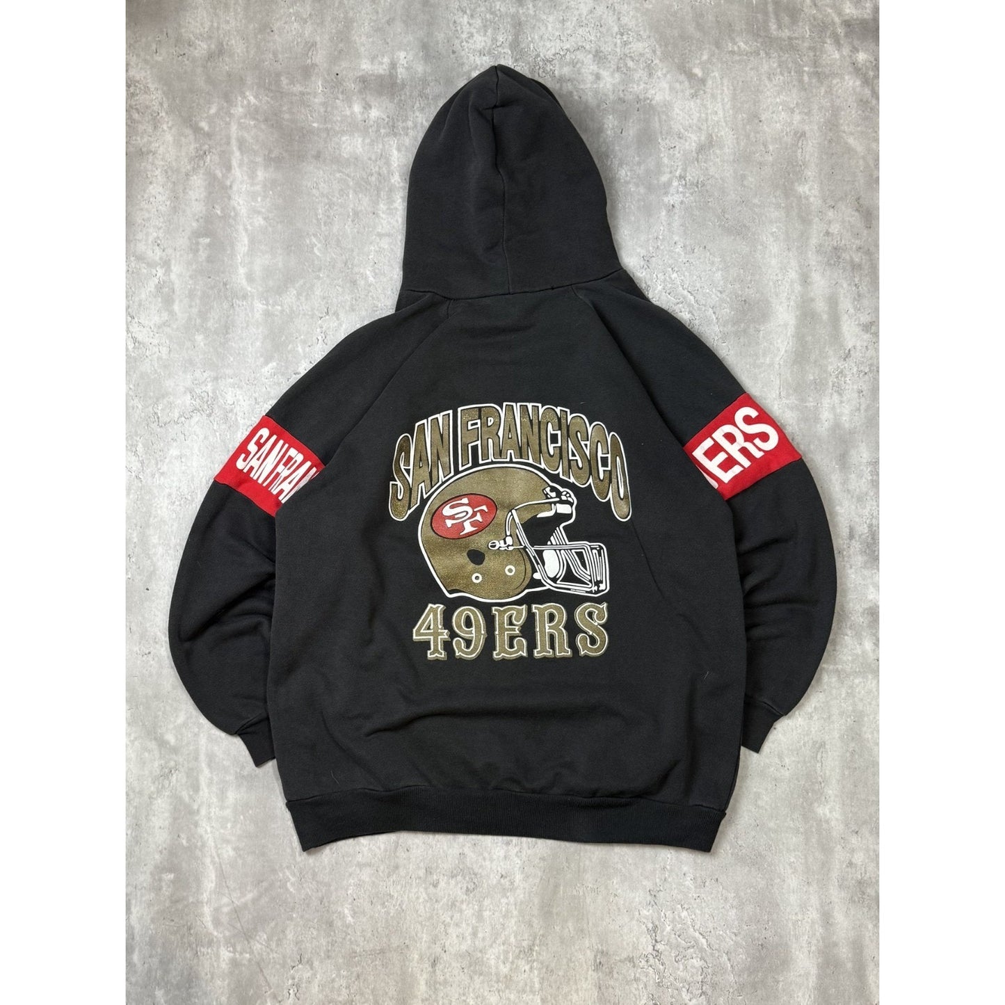 Vintage 90s San Francisco 49ers NFL Helmet Graphic Hooded Sweatshirt Size XL
