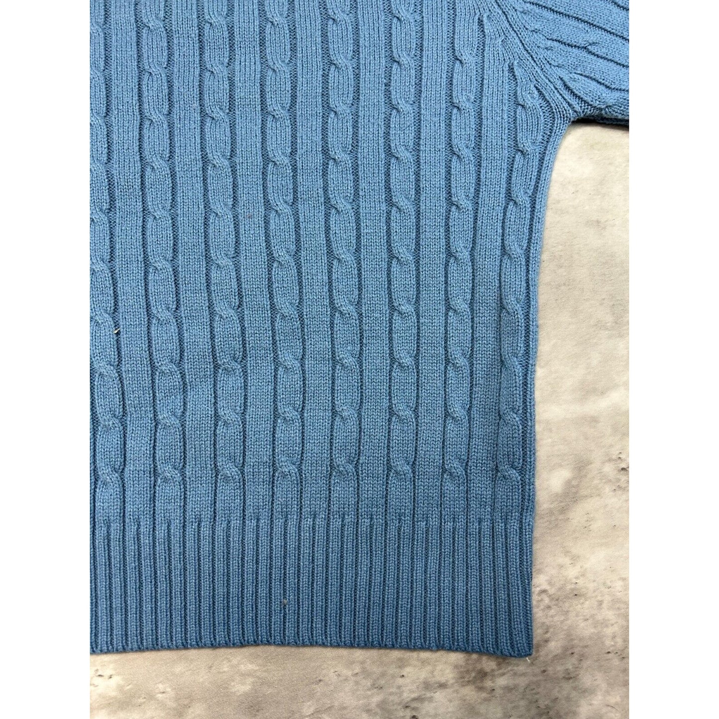 Vintage 1970s Sears V Neck Pull Over Cable Knit Sweater Size Large Blue