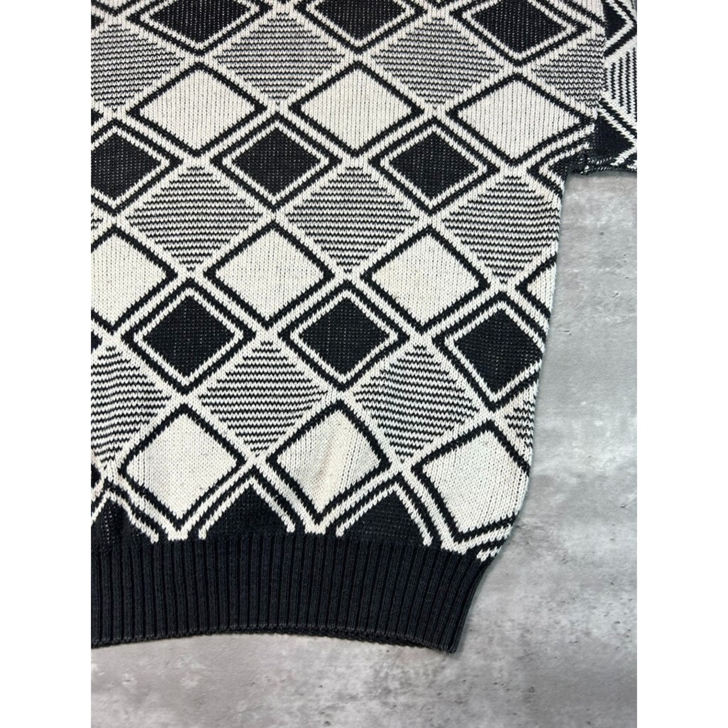 Vintage 90s Ron Chereskin Diamond Print Pullover Knit Sweater Size Large Gray