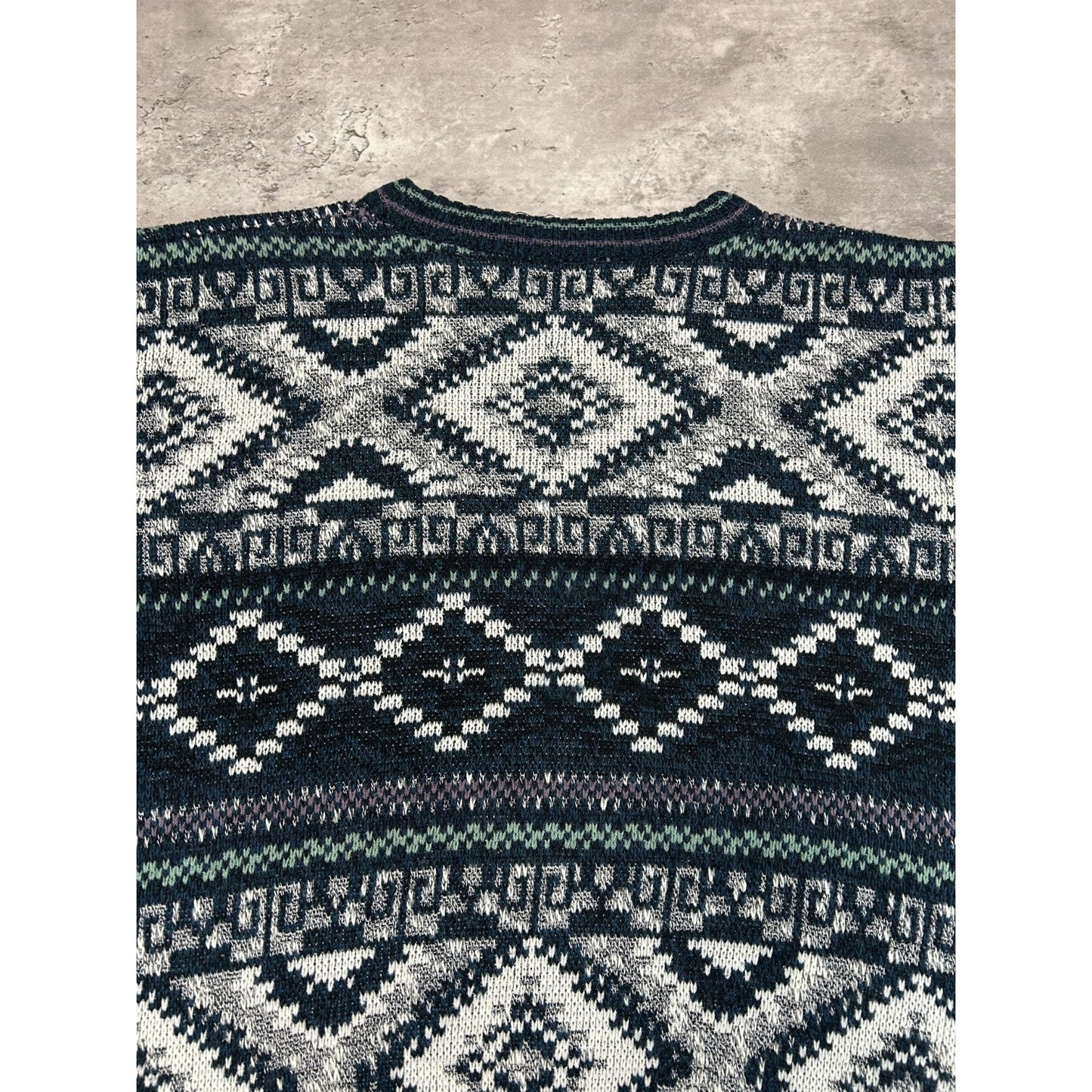 Vintage Michael Gerard Geometric Stripe Print Knit Sweater Size Medium