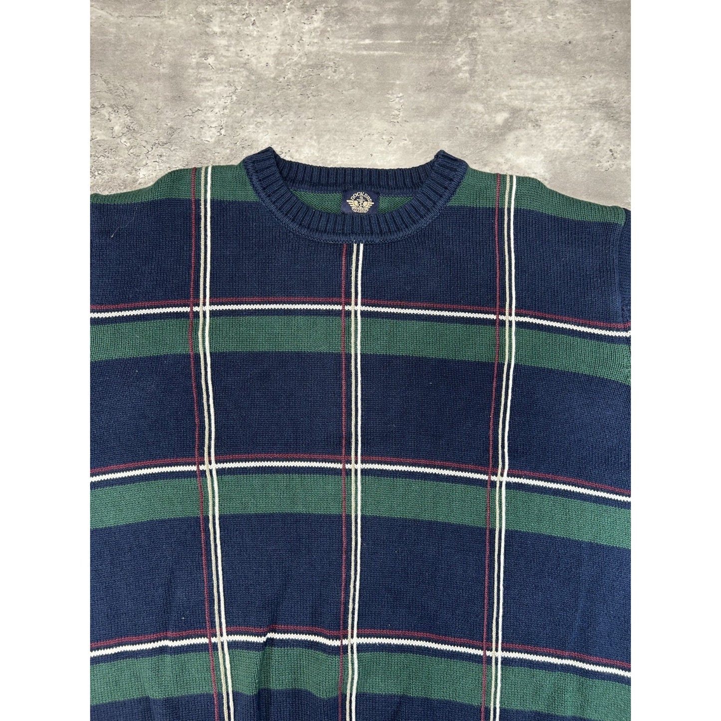 Vintage 90s Dockers Plaid Print Pullover Ribbed Knit Sweater Size XL