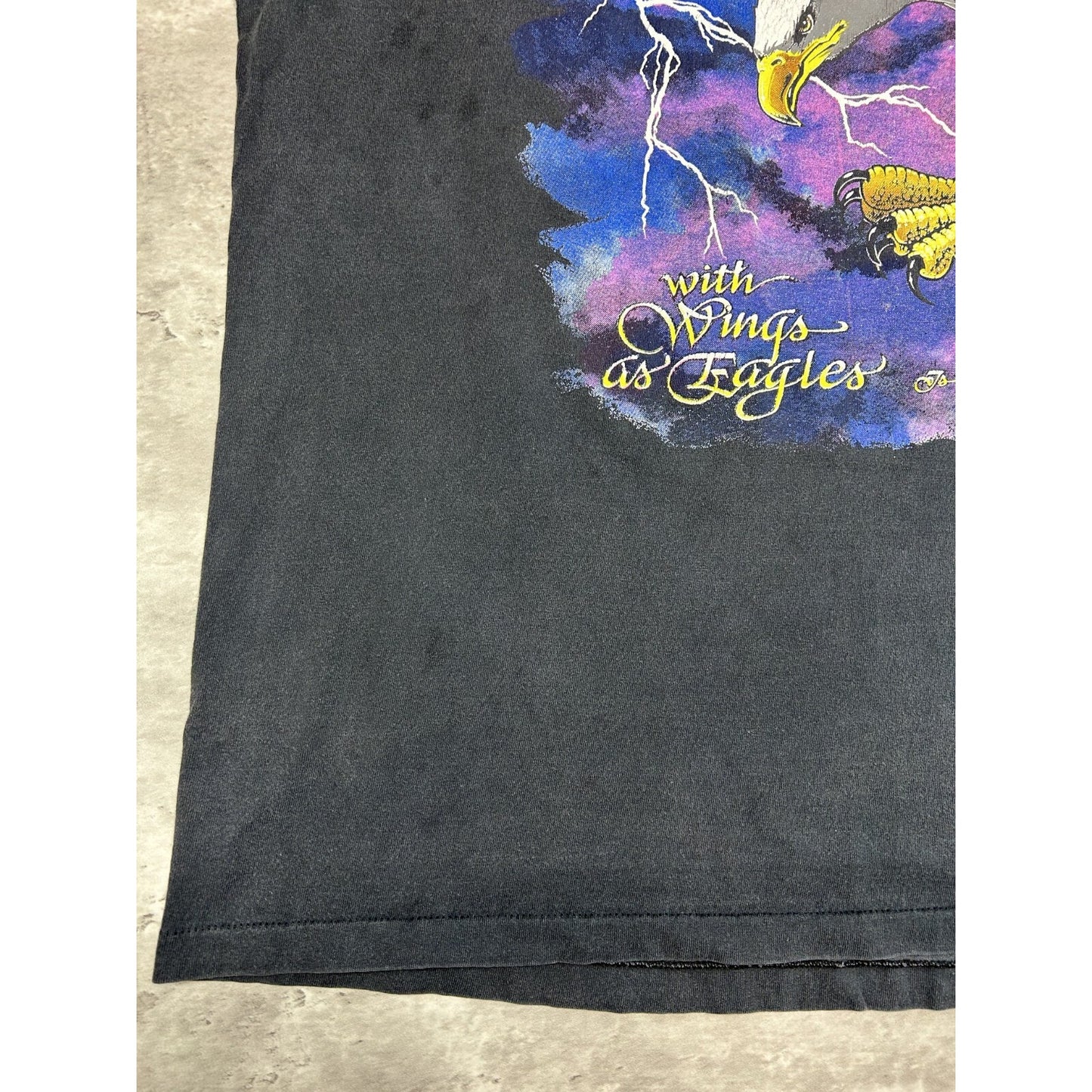 Vintage 1990 With Wings As Eagles Scripture Lightning Graphic T-Shirt Size XL