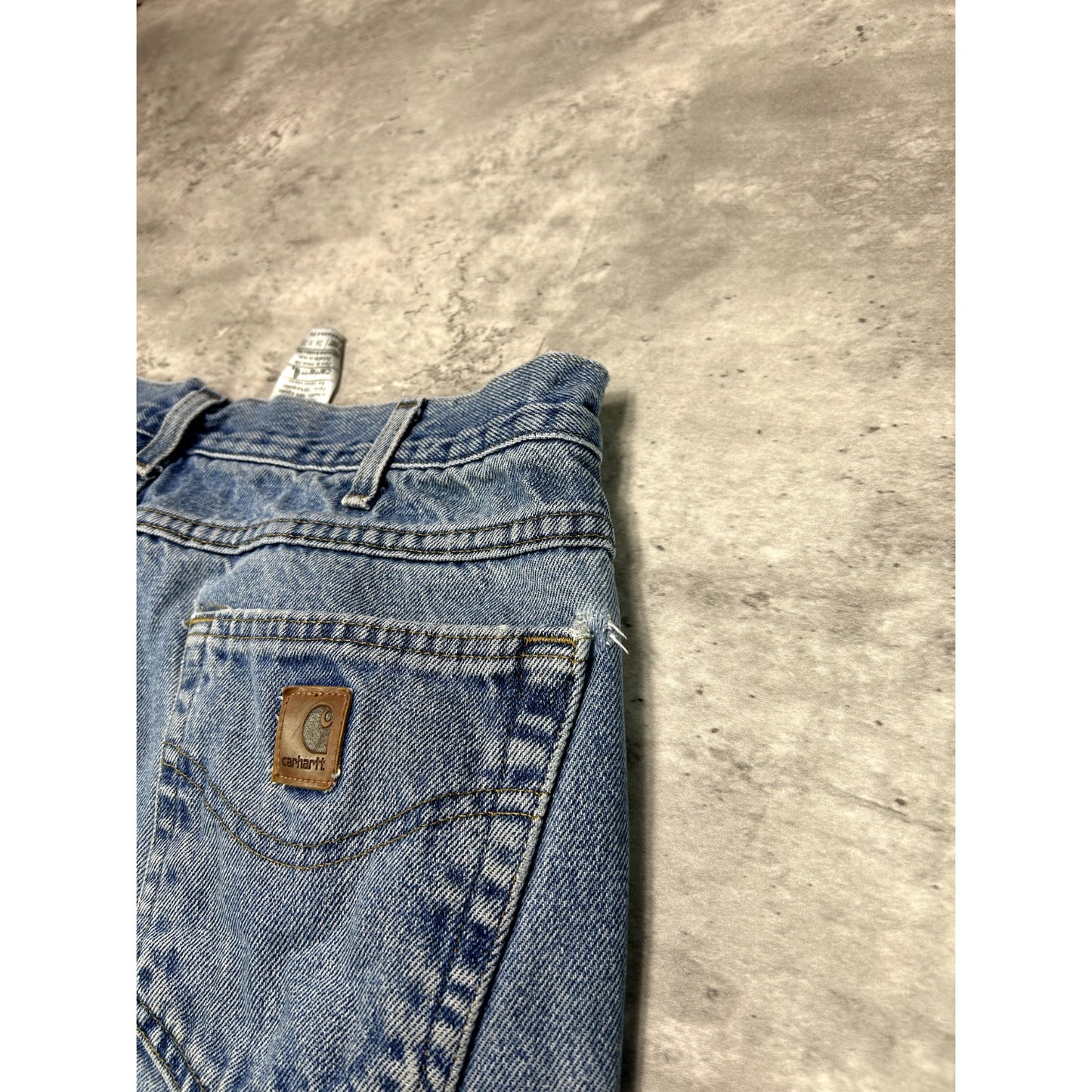 Vintage Carhartt Relaxed Fit Plaid Lined Light Wash Denim Pants Size 34W Blue