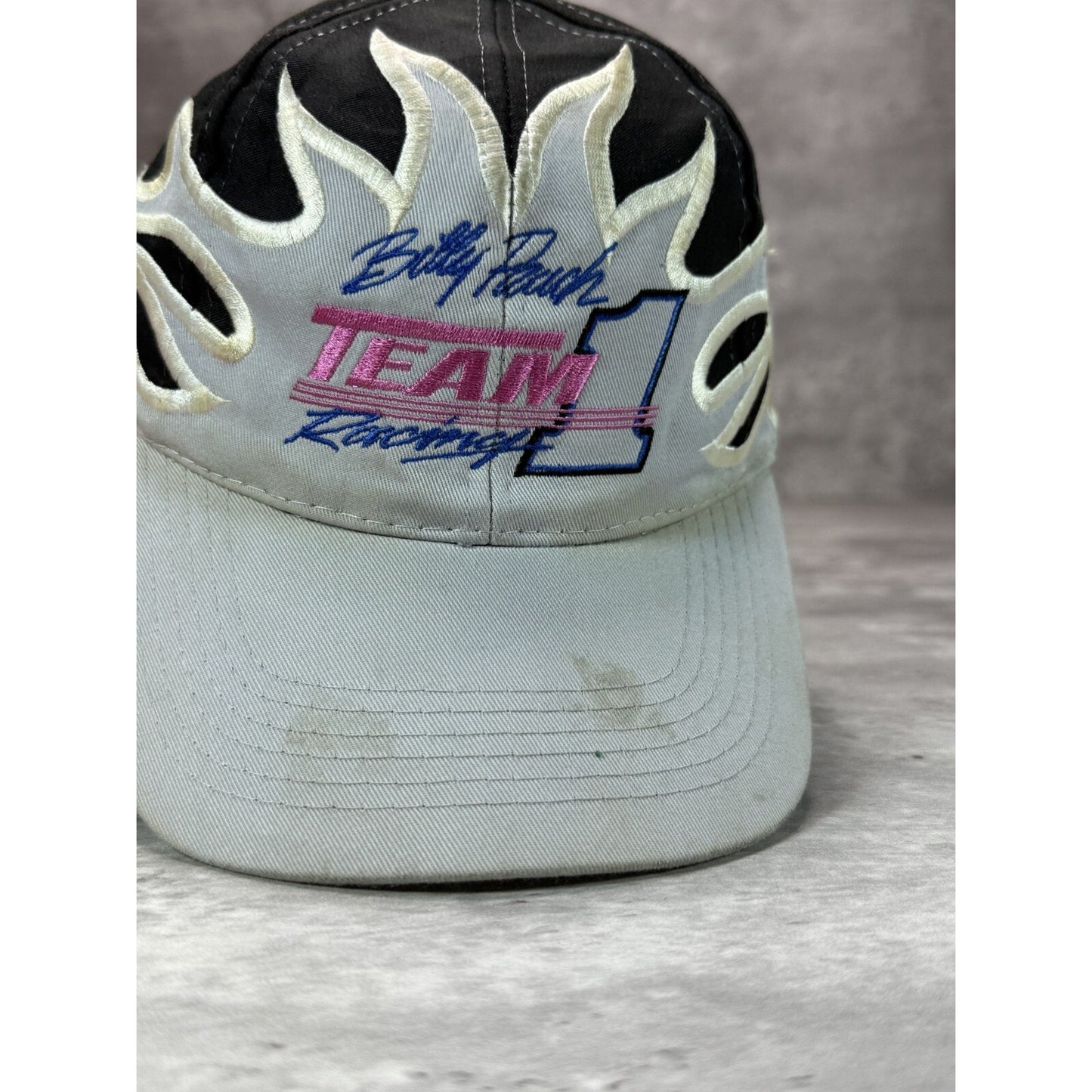 Vintage Billy Pauch Nascar Team 1 Racing Embroidered Flame Strapback Hat OSFA