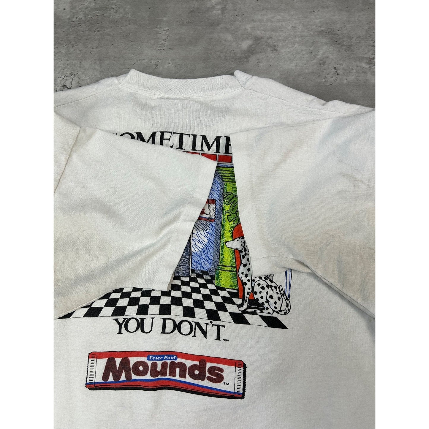 Vintage 1991 Almond Joy Sometimes You Feel Like A Nut Cartoon T-Shirt Size XL