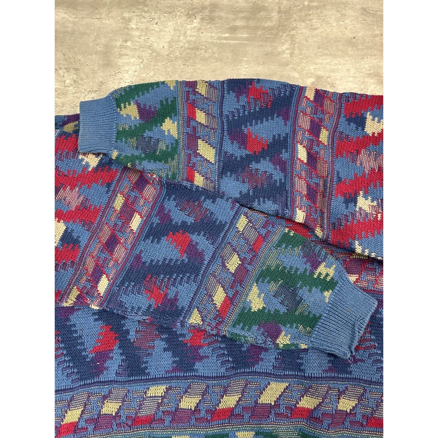 Vintage 90s Abstract Geometric Striped Pullover Knit Sweater Size XL