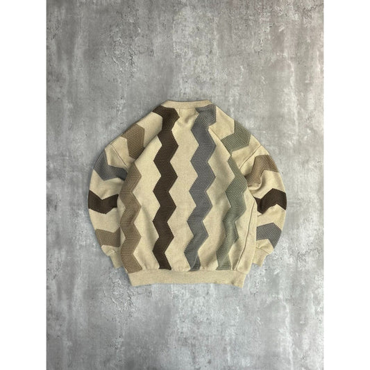 Vintage 90s Tundra Zig Zag Striped Print Pullover Knit Sweater Size Medium