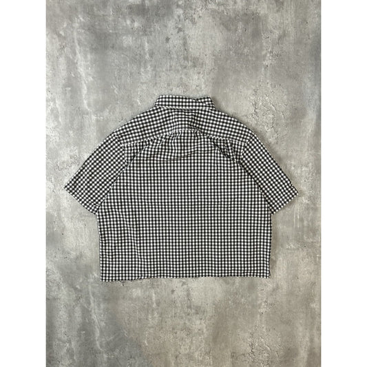 Vintage Chaps Denim Plaid Pearl Snap Short Sleeve Cropped Button Up Shirt Large