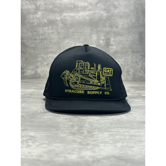 Vintage 80s Syracuse Supply Co. CAT Graphic Trucker Snapback Hat OSFA