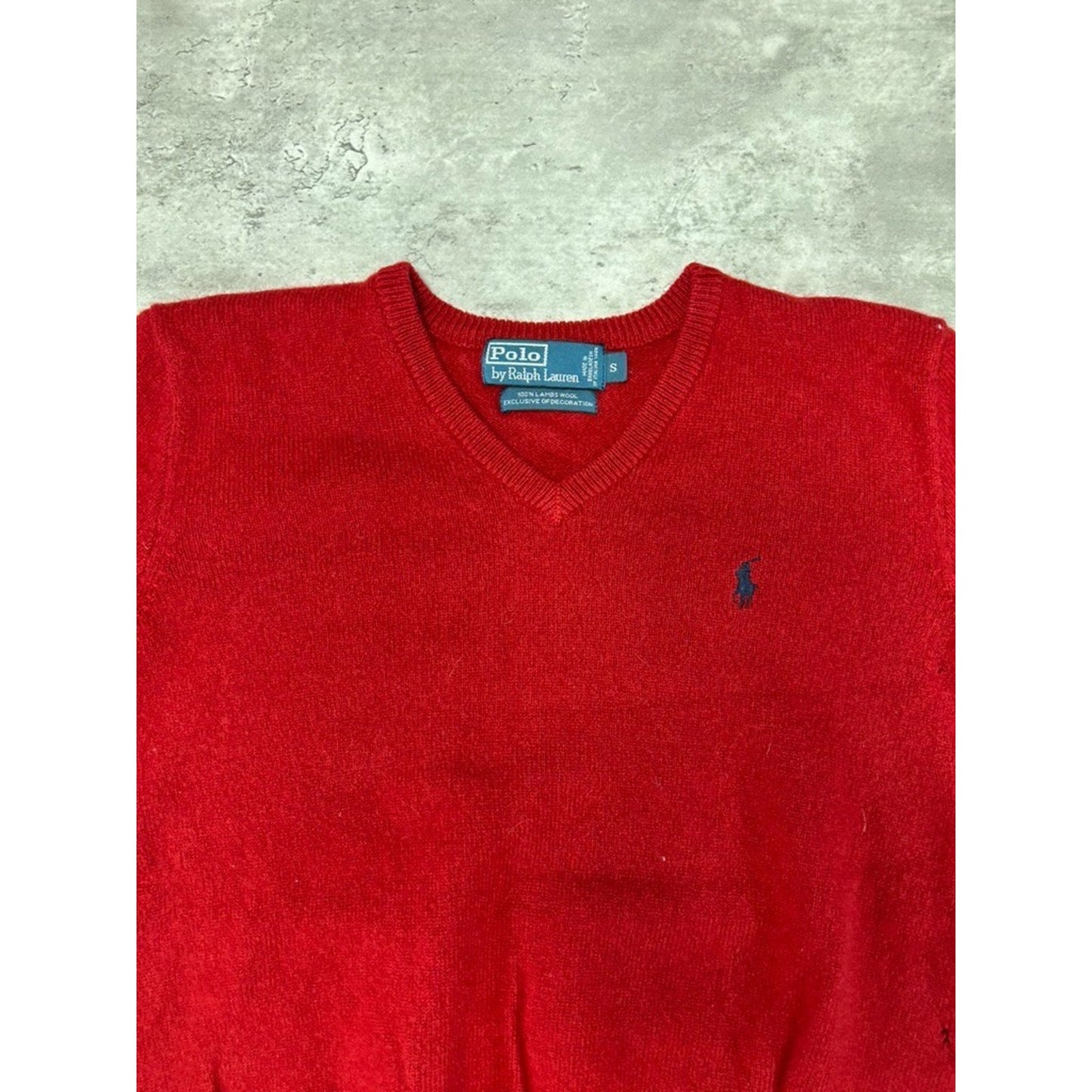 Vintage Polo Ralph Lauren Embroidered Pony 100% Wool V Neck Sweater Size Small