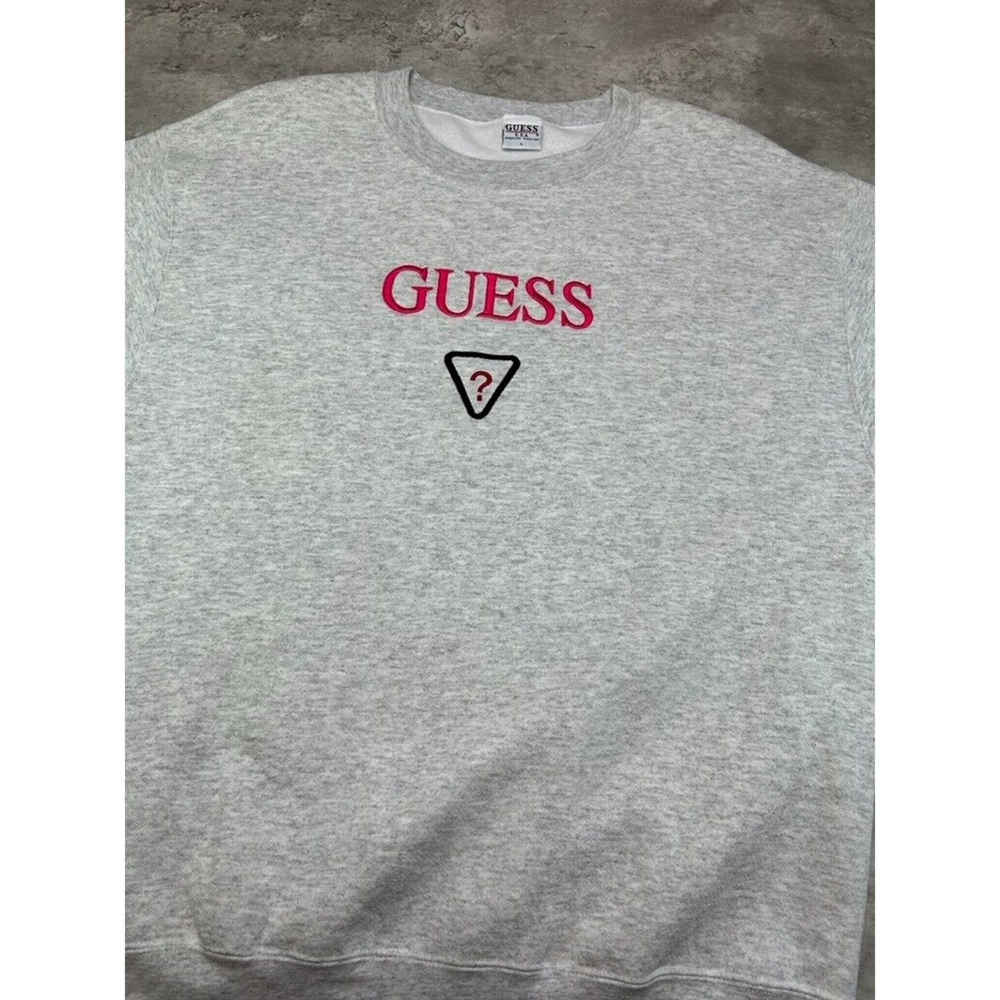 Vintage 90s Guess Embroidered Spell Out Pullover Sweatshirt Size Large Gray