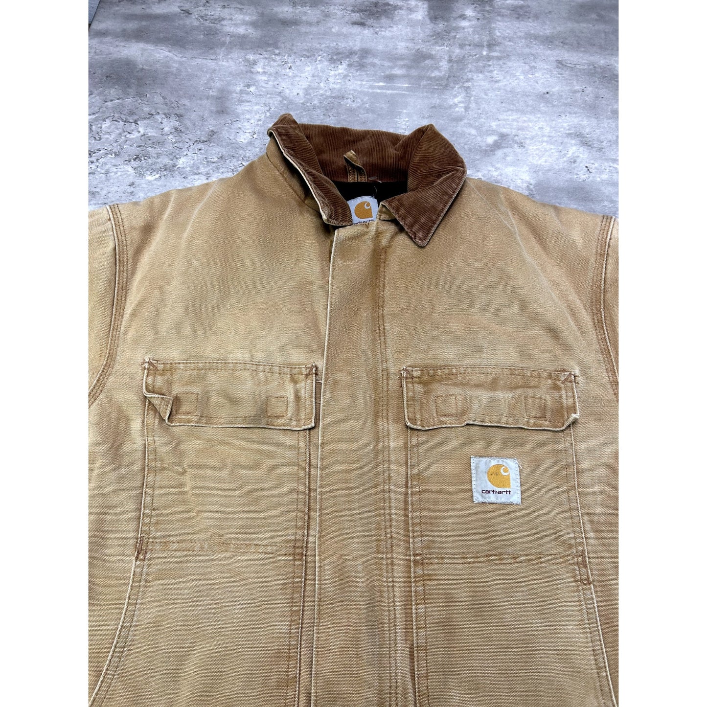 Vintage Carhartt Quilted Lined Canvas Work Wear Arctic Jacket Size XL Beige