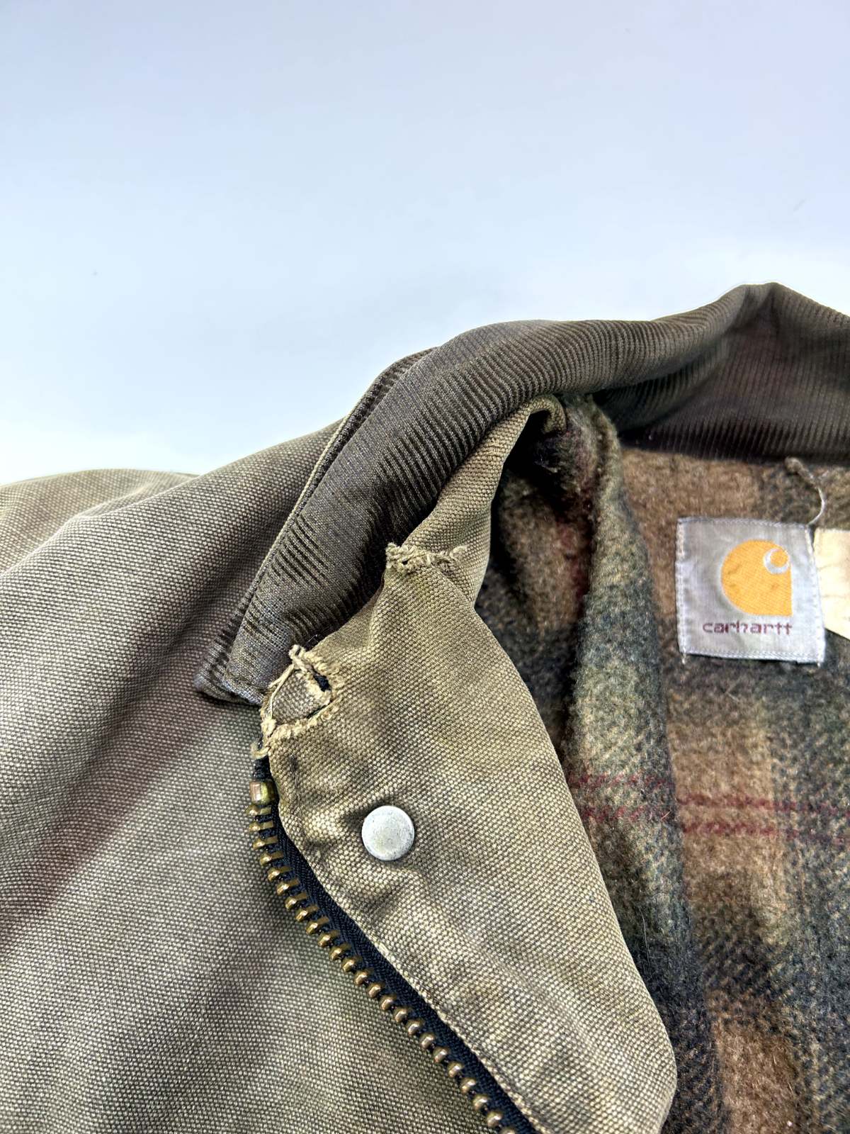 Vintage 90s Carhartt Blanket Lined Canvas Workwear Farm Jacket Size Medium Brown