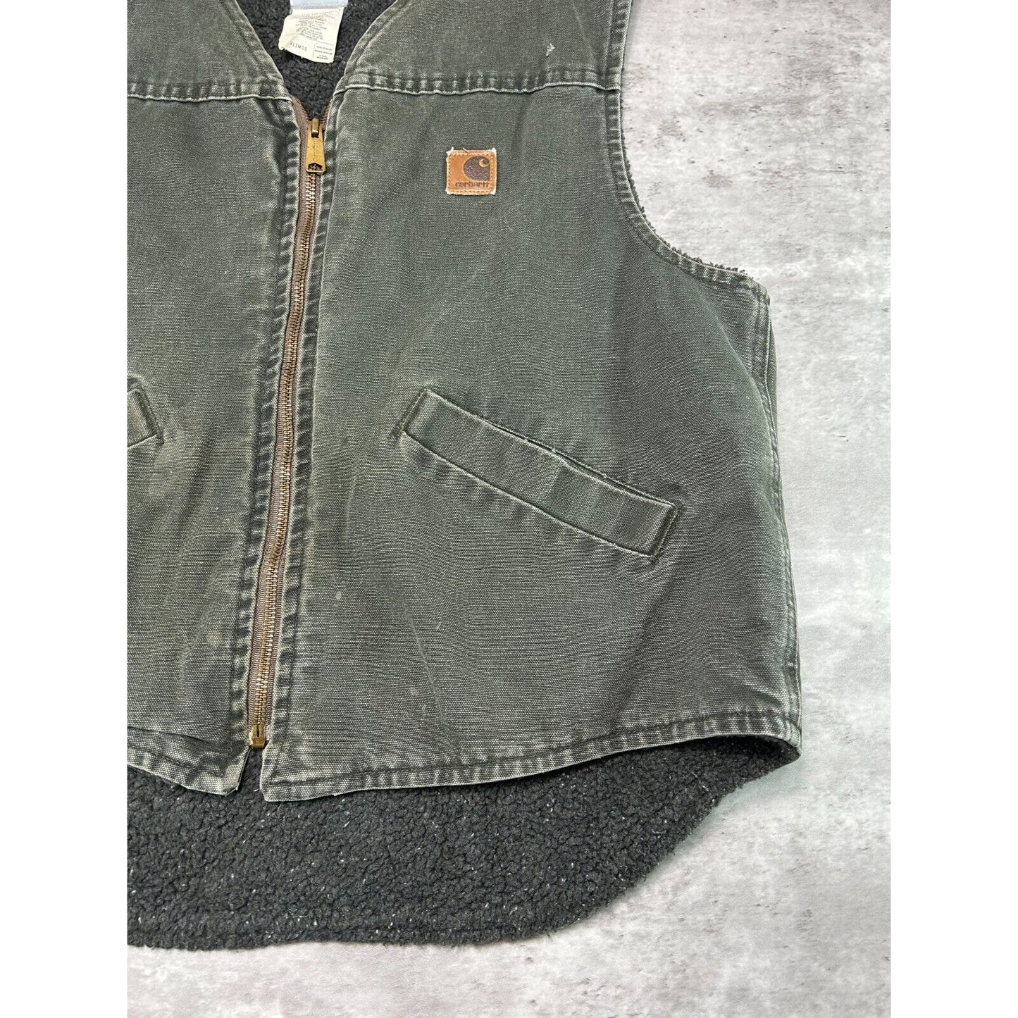 Vintage 90s Carhartt Fleece Lined Canvas Workwear Vest Jacket Size Large Green