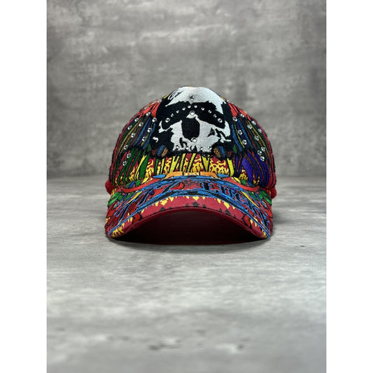 Vintage Y2K Lucky 777 Bedazzled Skull Trucker Snapback Hat OSFA Red