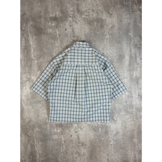 Vintage Khakis Plaid Short Sleeve Cropped Button Up Shirt Size Small