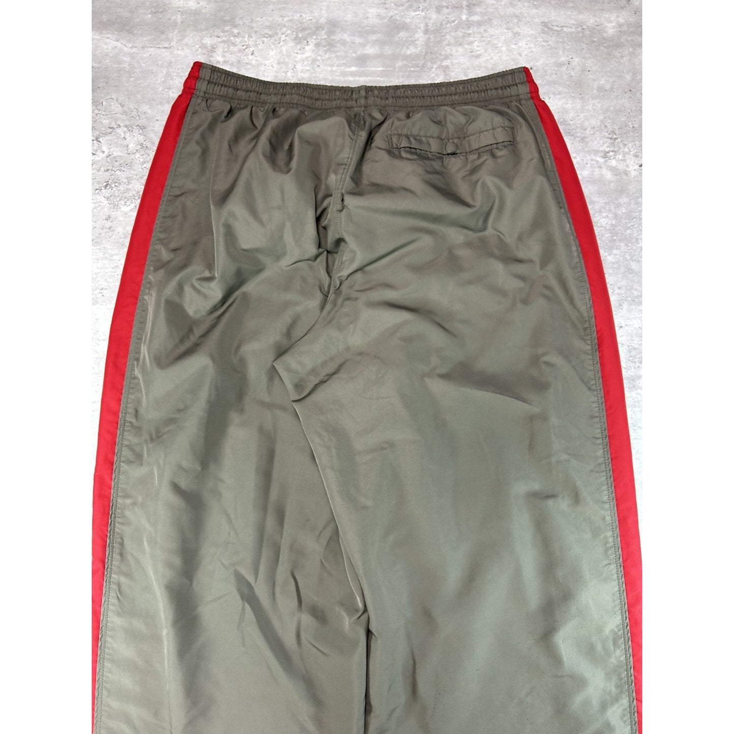 Vintage Y2K Nike Spellout Logo Two Tone Nylon Track Pants Size XL Brown/Red