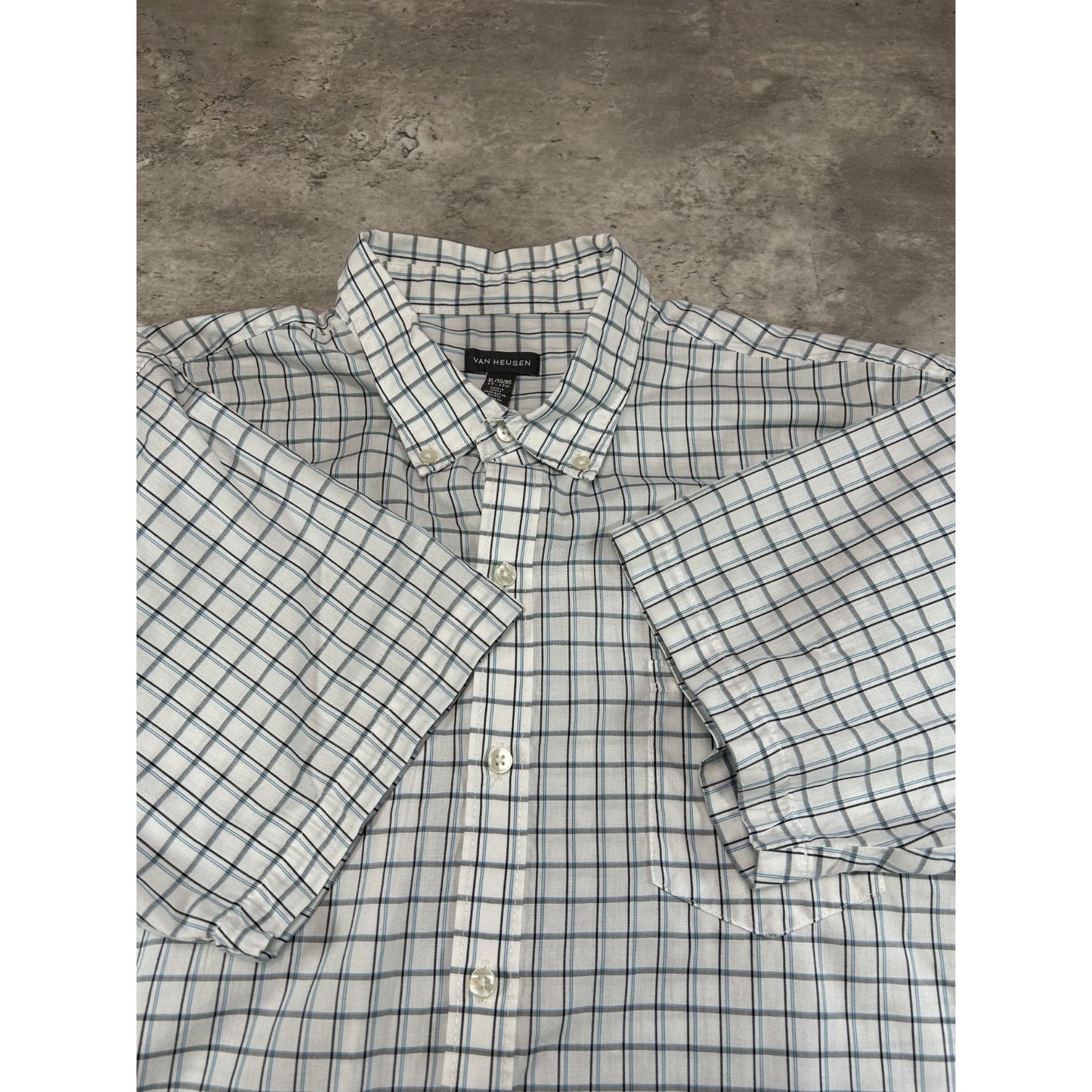 Van Heusen Plaid Print Short Sleeve Reworked Cropped Button Up Shirt Size XL