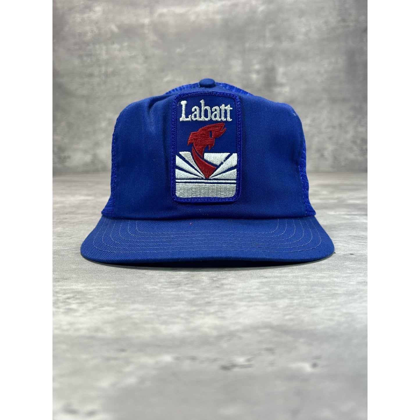 Vintage 80s/90s Labatt Fishing Embroidered Patch Snapback Hat OSFA Blue