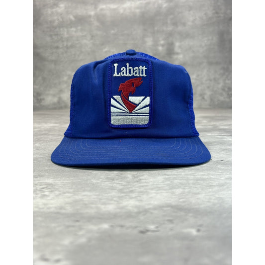 Vintage 80s/90s Labatt Fishing Embroidered Patch Snapback Hat OSFA Blue